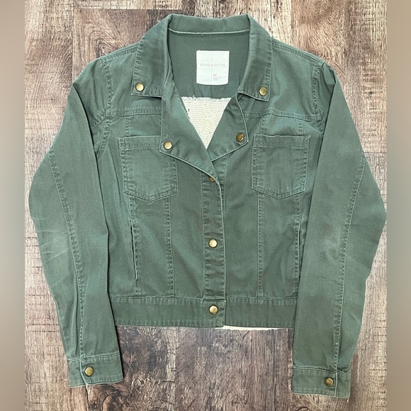 Sound & Matter Military Cropped Olive Green Cotton Crochet Jacket, Size Medium - Picture 13 of 16